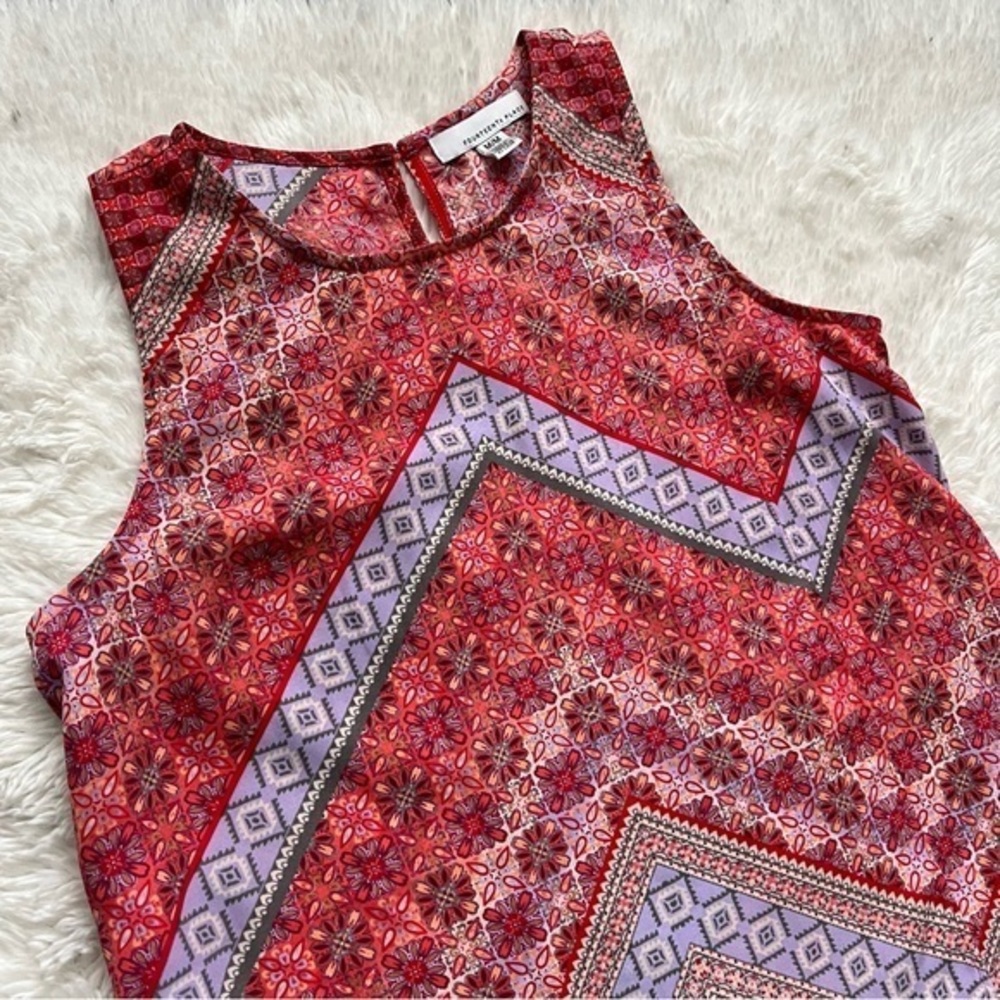 Fourteenth Place Sleeveless Printed Overlay Blouse